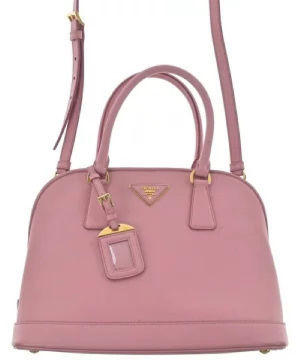 Prada Pink Saffiano leather Promenade dome handbag rolled top handles